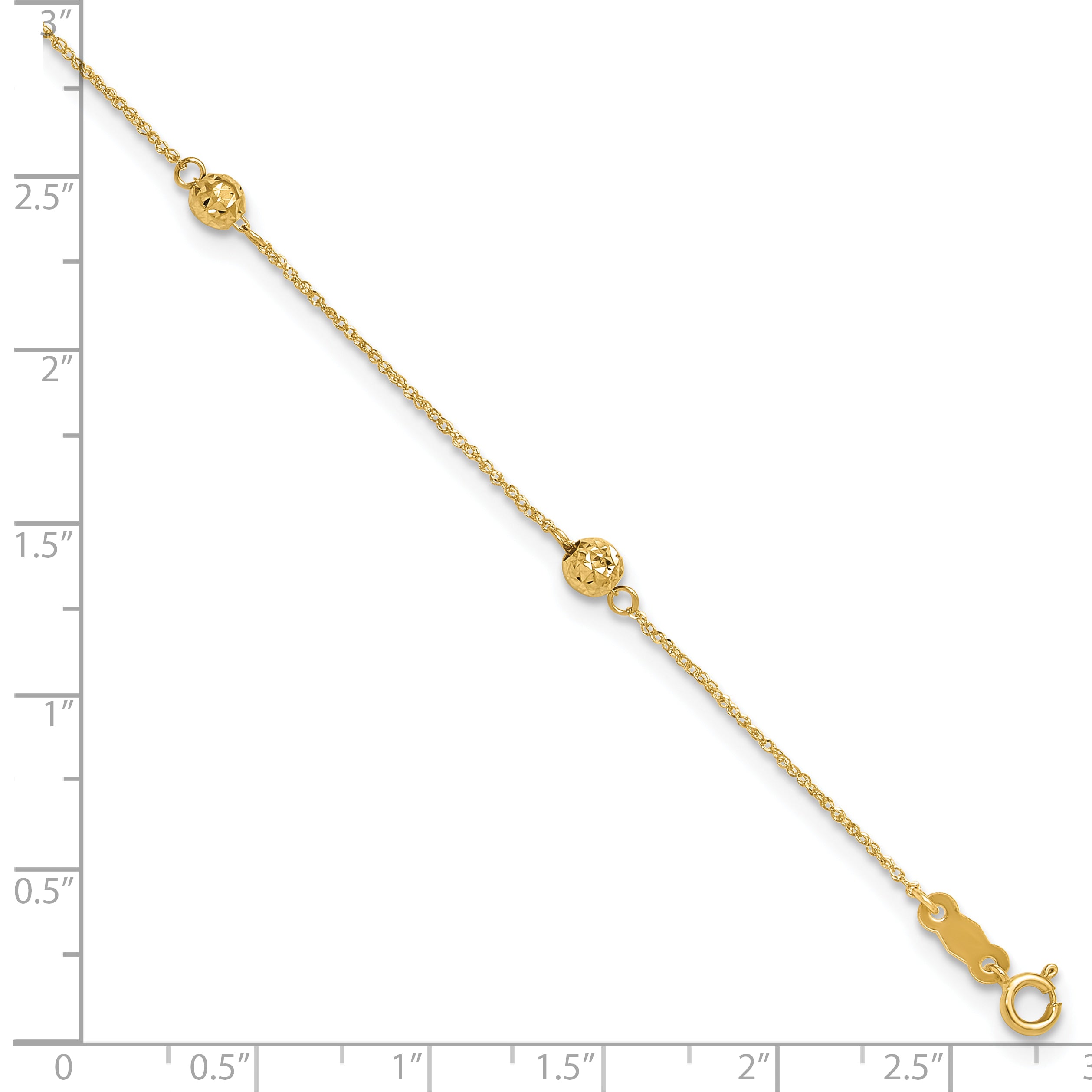 14k Diamond-cut Beads 5-Station 9 inch Plus 1 inch Bead Dangle Extender - Total 10 inch Anklet ANK227