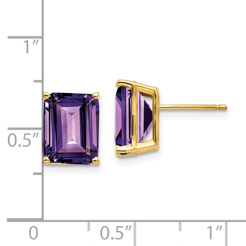 14k 10x8mm Emerald-Cut Amethyst Post Earrings XE69AM