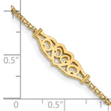 14k Polished Filigree Heart and Bismark Chain 10 inch Anklet ANK33