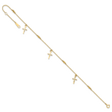 14k Diamond-cut 3 Cross Dangles and Beads 9 inch Plus 1 inch Extender - Total 10 inch Anklet ANK267