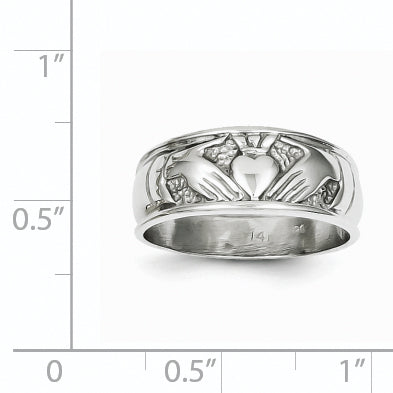 14k White Gold Ladies Polished Claddagh Band D3114