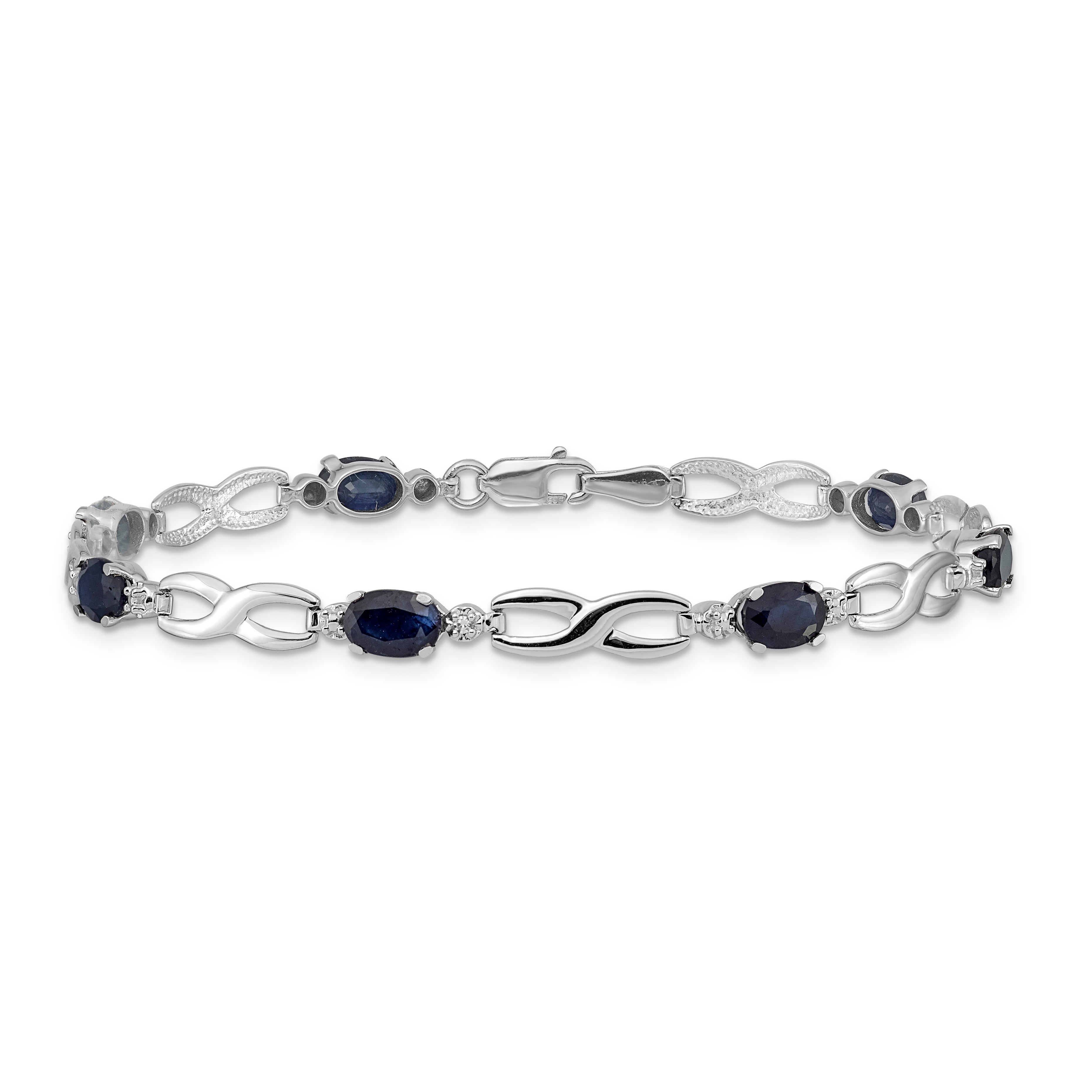 14k White Gold Complete Diamond and Oval Sapphire Infinity 7 inch Bracelet BM4772