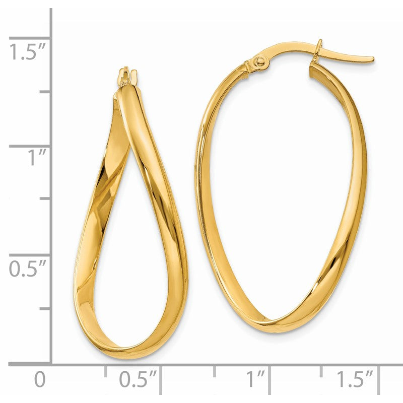 14k 3mm Twisted Oval Hoop Earrings PRE665