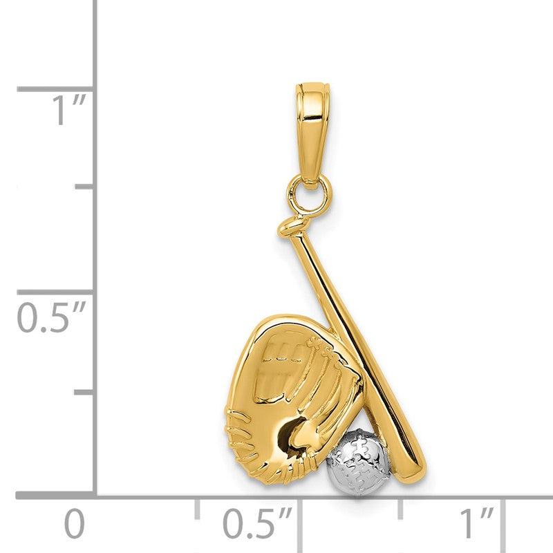 14K and White Rhodium Baseball/Bat/Glove Pendant K4947