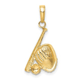 14K and White Rhodium Baseball/Bat/Glove Pendant K4947