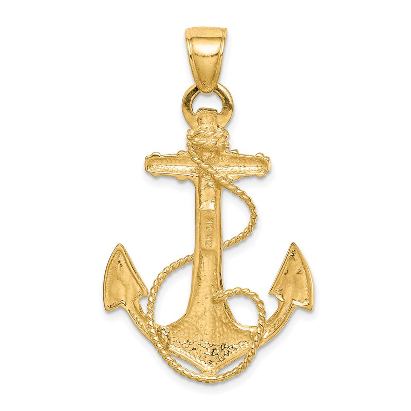 14K Large 2-D Anchor with Rope Pendant D4165