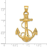 14K Large 2-D Anchor with Rope Pendant D4165