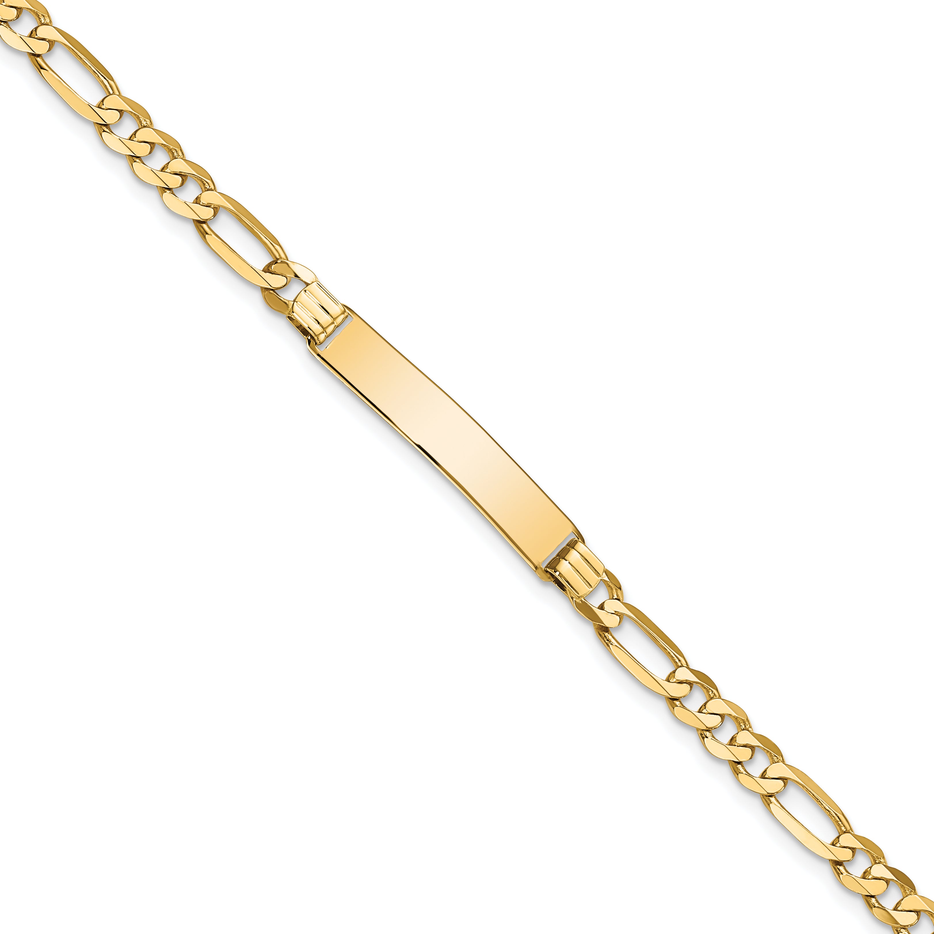 14k Polished Solid Chain/Solid Plate Flat Figaro Link 27.5x5.5mm Plate 7 inch ID Bracelet LID76