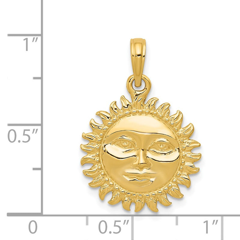 14k 3-D Solid Polished Reversible Sun Pendant C2282