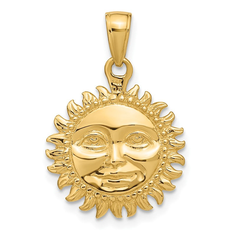 14k 3-D Solid Polished Reversible Sun Pendant C2282