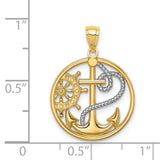 14K and White Rhodium Cross/Anchor/Ships Wheel Pendant C4649