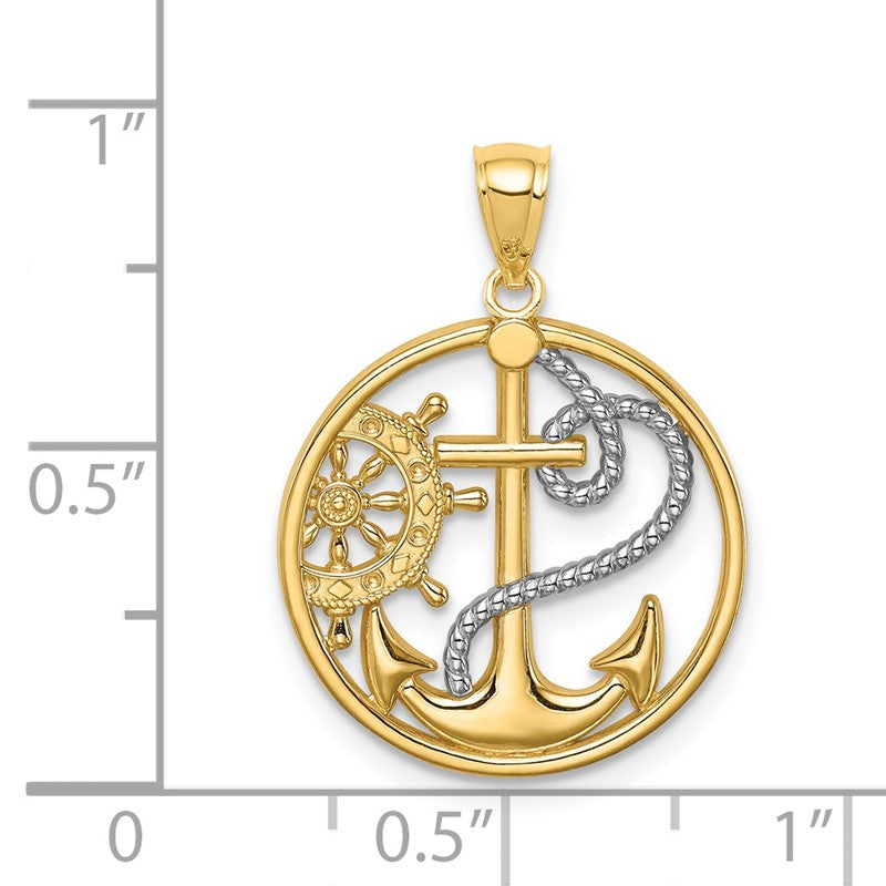 14K and White Rhodium Cross/Anchor/Ships Wheel Pendant C4649