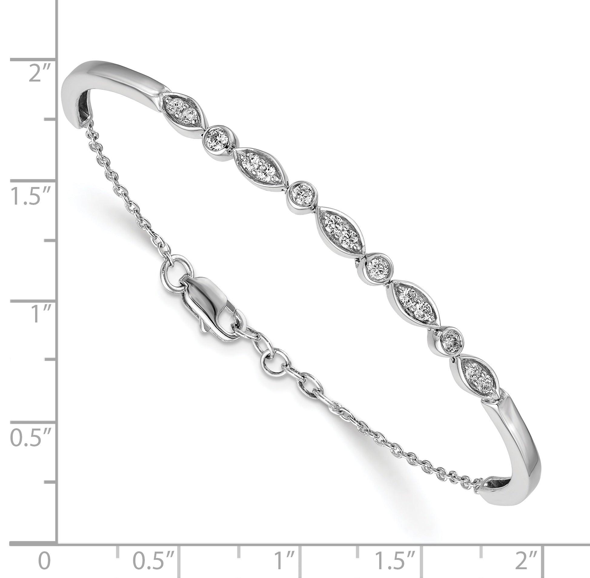 14k White Gold Complete 1/2 carat Diamond Half-Bangle 6.75 inch Bracelet with 0.5 inch Extender BM3725