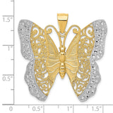 14k and White Rhodium Solid Polished Diamond-cut Filigree Butterfly Pendant D1340