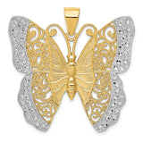 14k and White Rhodium Solid Polished Diamond-cut Filigree Butterfly Pendant D1340