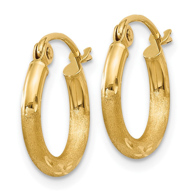 14k 2x13mm Satin Diamond-cut Round Tube Hoop Earrings TC212