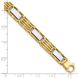 14k Two-tone High Polished 7.4mm Fancy Bar Link 8.5 inch Mens Bracelet GB246