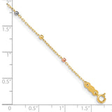 14K Tri-color Diamond-cut Beaded 7 inch Bracelet Plus 1 inch Cross Extender FB1456
