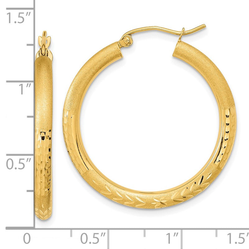 14k Polished Satin and Diamond-cut Hoop Earrings TF1042