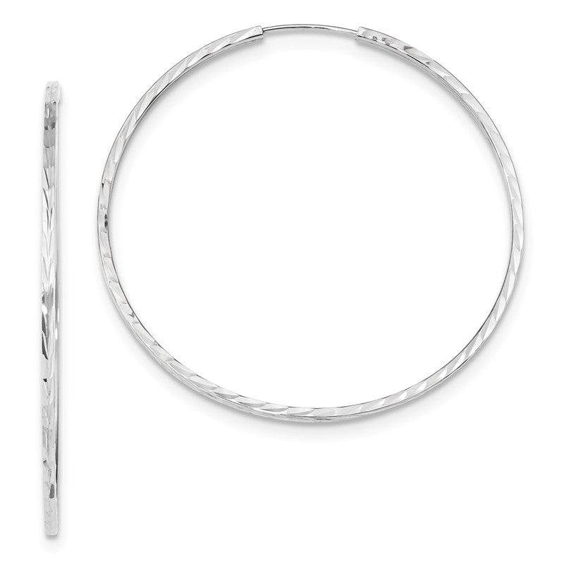 14k White Gold 1.35x50mm Diamond-cut Square-Tube Endless Hoop Earrings TF1001W