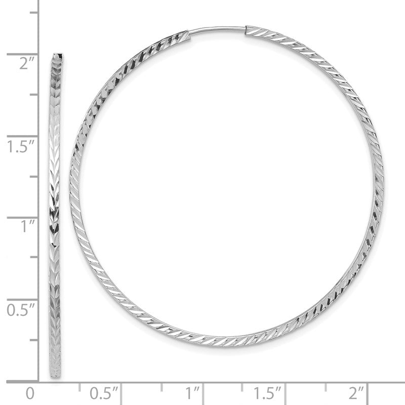 14k White Gold 1.35x50mm Diamond-cut Square-Tube Endless Hoop Earrings TF1001W