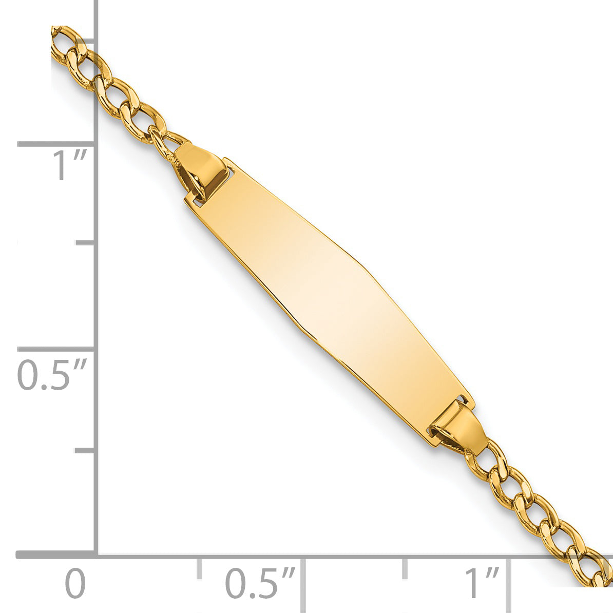 14k Polished Semi-Solid Chain/Solid Plate Cuban Link Soft Diamond Shape 19.5x5.5mm Plate 6 inch Baby/Child ID Bracelet DCID132C