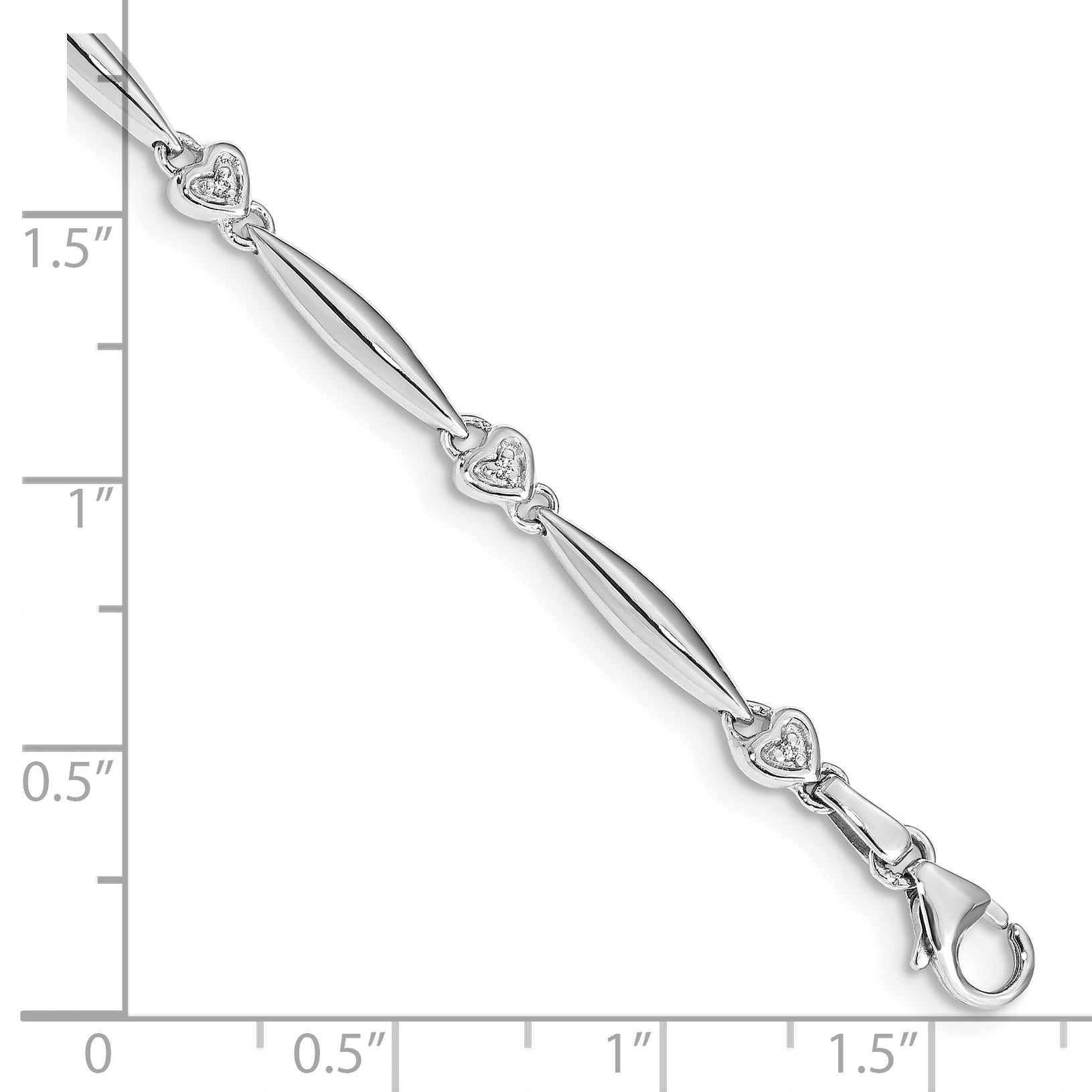 14k White Gold Complete 1/20 carat Diamond Heart 7 inch Bracelet BM4607