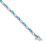 14k White Gold Complete Diamond and Oval Swiss Blue Topaz Heart Accent 7 inch Bracelet BM4491