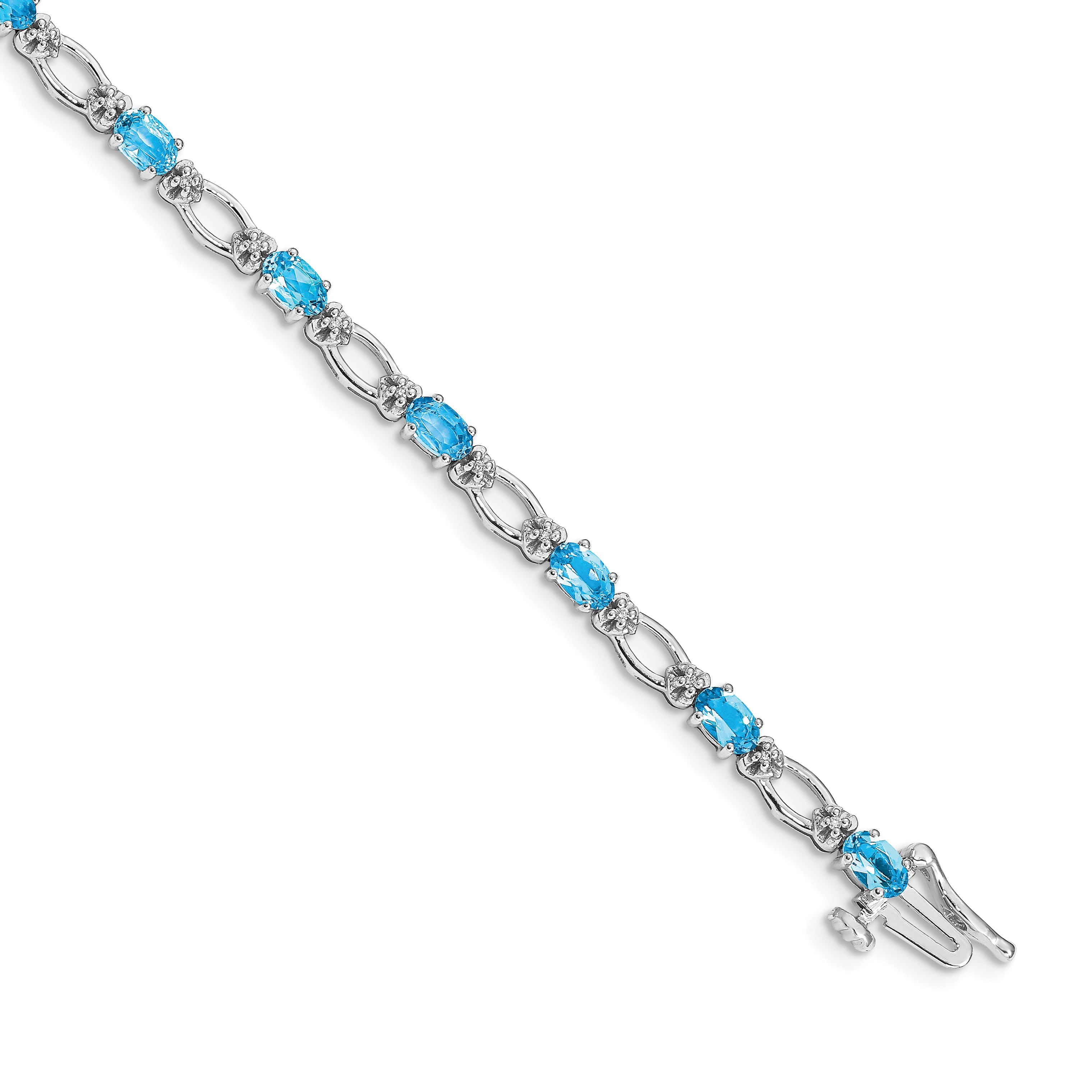 14k White Gold Complete Diamond and Oval Swiss Blue Topaz Heart Accent 7 inch Bracelet BM4491