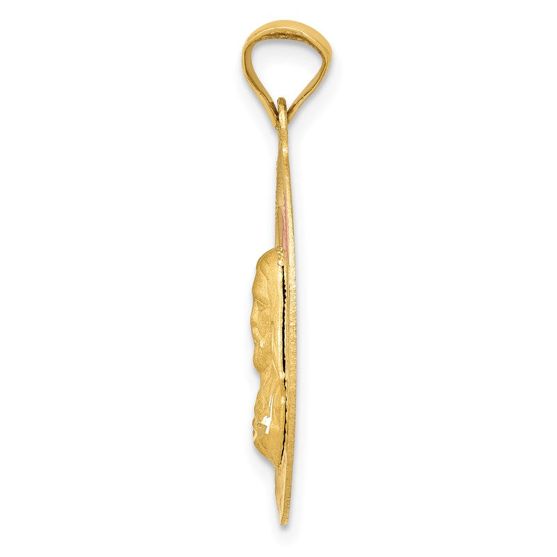 14K with Rose and White Rhodium Diamond-cut Solid Sagrado Corazon de Jesus Oval Pendant K5587