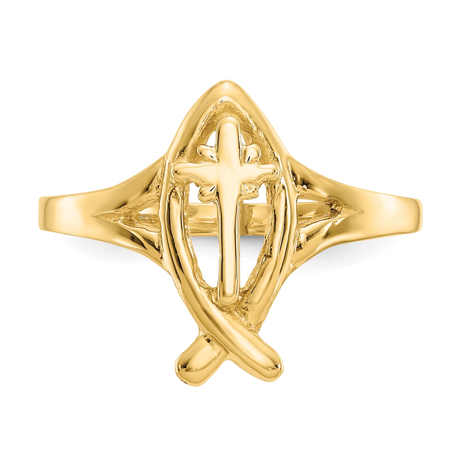14k Ichthus with Cross Ring K3947