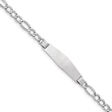 14K White Gold Polished Semi-Solid Chain/Solid Plate Figaro Link Soft Diamond Shape 34x10mm Plate 7 inch ID Bracelet DCID135CW