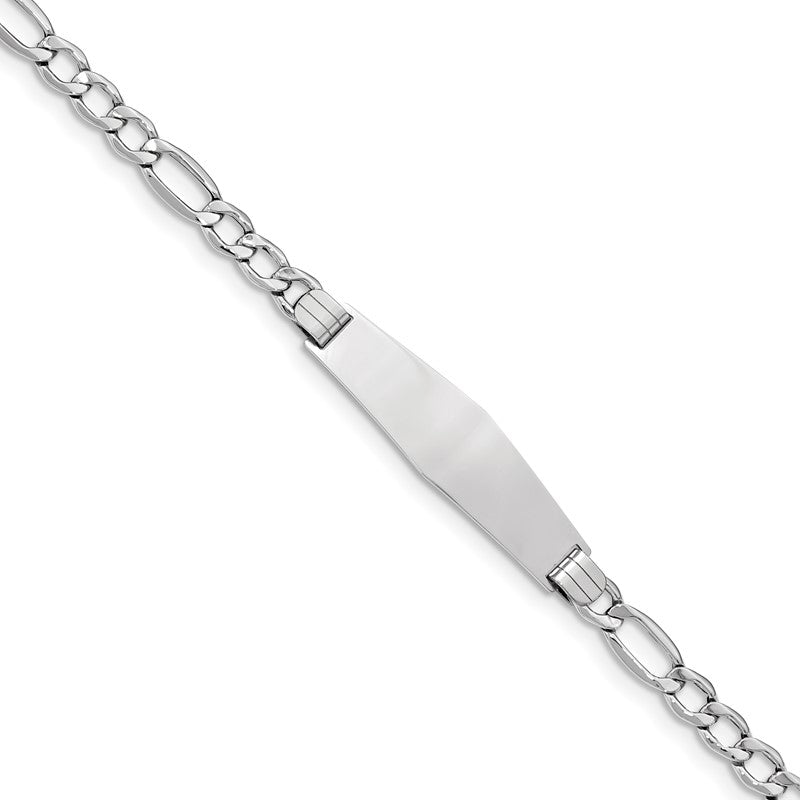 14K White Gold Polished Semi-Solid Chain/Solid Plate Figaro Link Soft Diamond Shape 34x10mm Plate 7 inch ID Bracelet DCID135CW