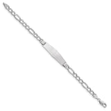 14K White Gold Polished Semi-Solid Chain/Solid Plate Figaro Link Soft Diamond Shape 34x10mm Plate 7 inch ID Bracelet DCID135CW