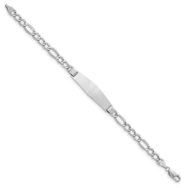 14K White Gold Polished Semi-Solid Chain/Solid Plate Figaro Link Soft Diamond Shape 34x10mm Plate 7 inch ID Bracelet DCID135CW