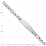14K White Gold Polished Semi-Solid Chain/Solid Plate Figaro Link Soft Diamond Shape 34x10mm Plate 7 inch ID Bracelet DCID135CW