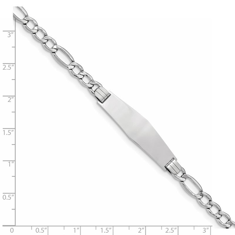 14K White Gold Polished Semi-Solid Chain/Solid Plate Figaro Link Soft Diamond Shape 34x10mm Plate 7 inch ID Bracelet DCID135CW