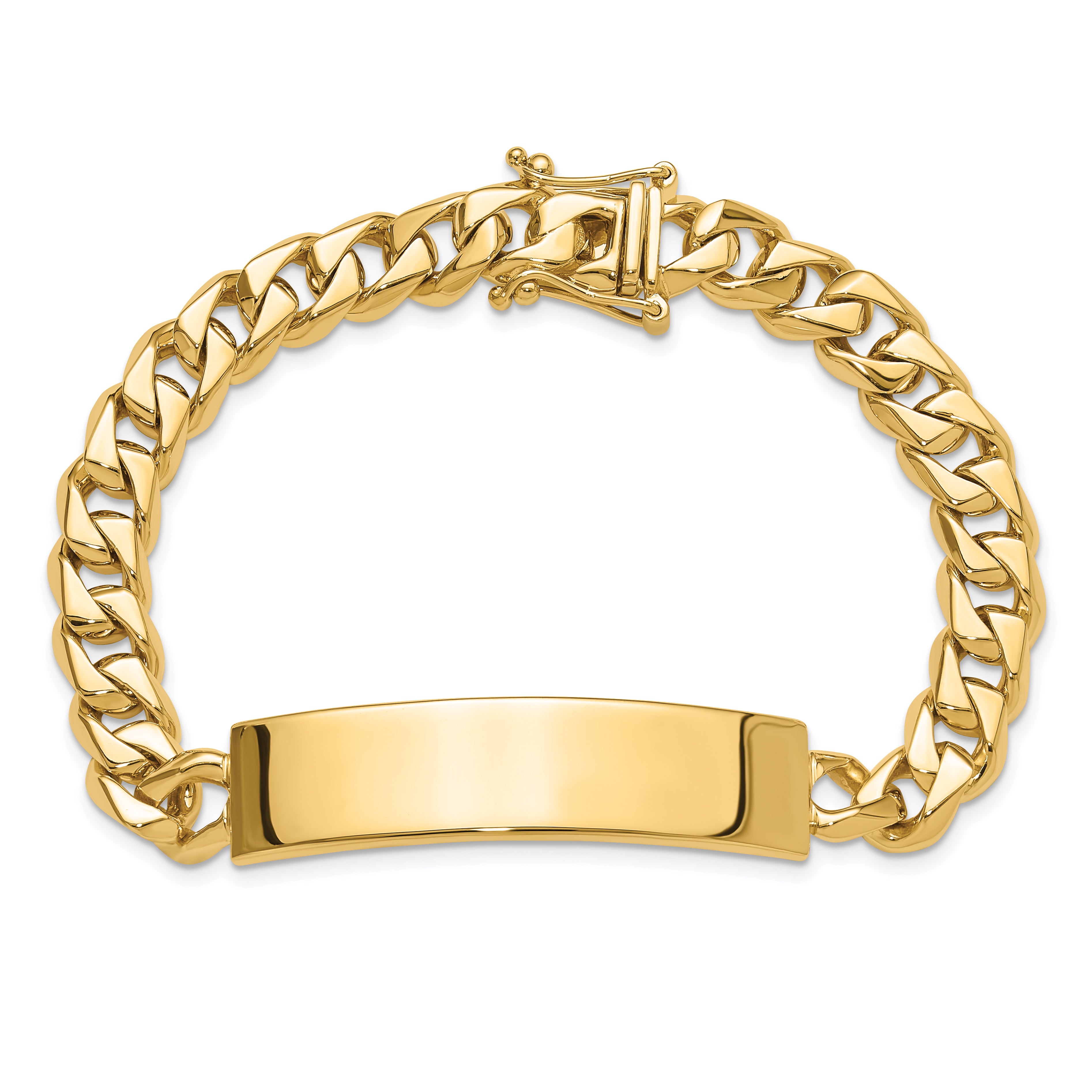 14k Hand-polished Solid Chain/Solid Plate Curb Link 44x12mm Plate 8 inch ID Bracelet LK119ID