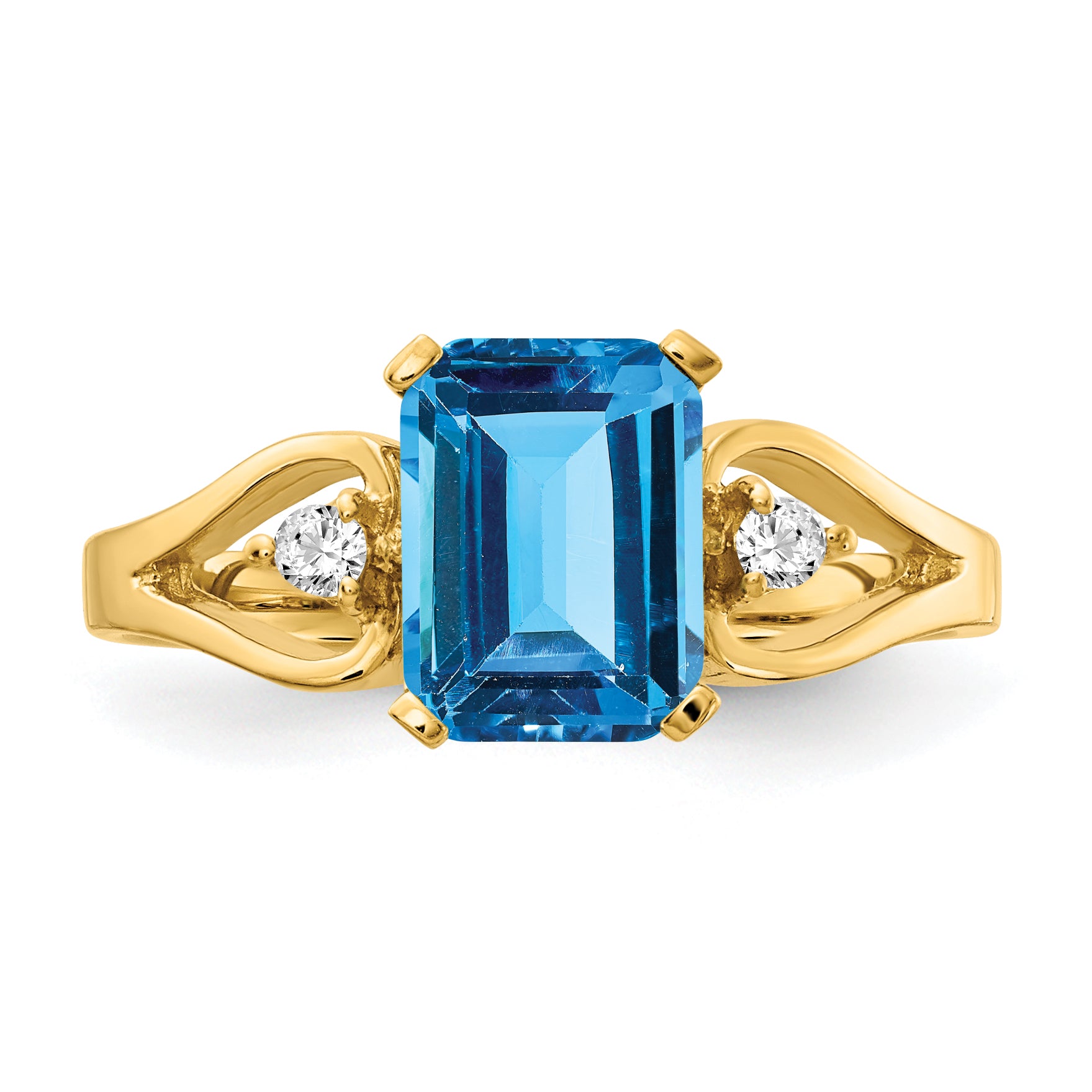 14k 8x6mm Emerald Cut Blue Topaz AA Diamond ring Y4749BT/AA