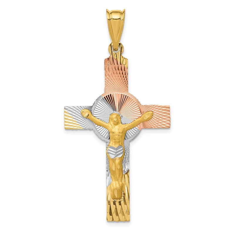 14K with Rose and White Rhodium Iona Crucifix Cross Pendant K5546