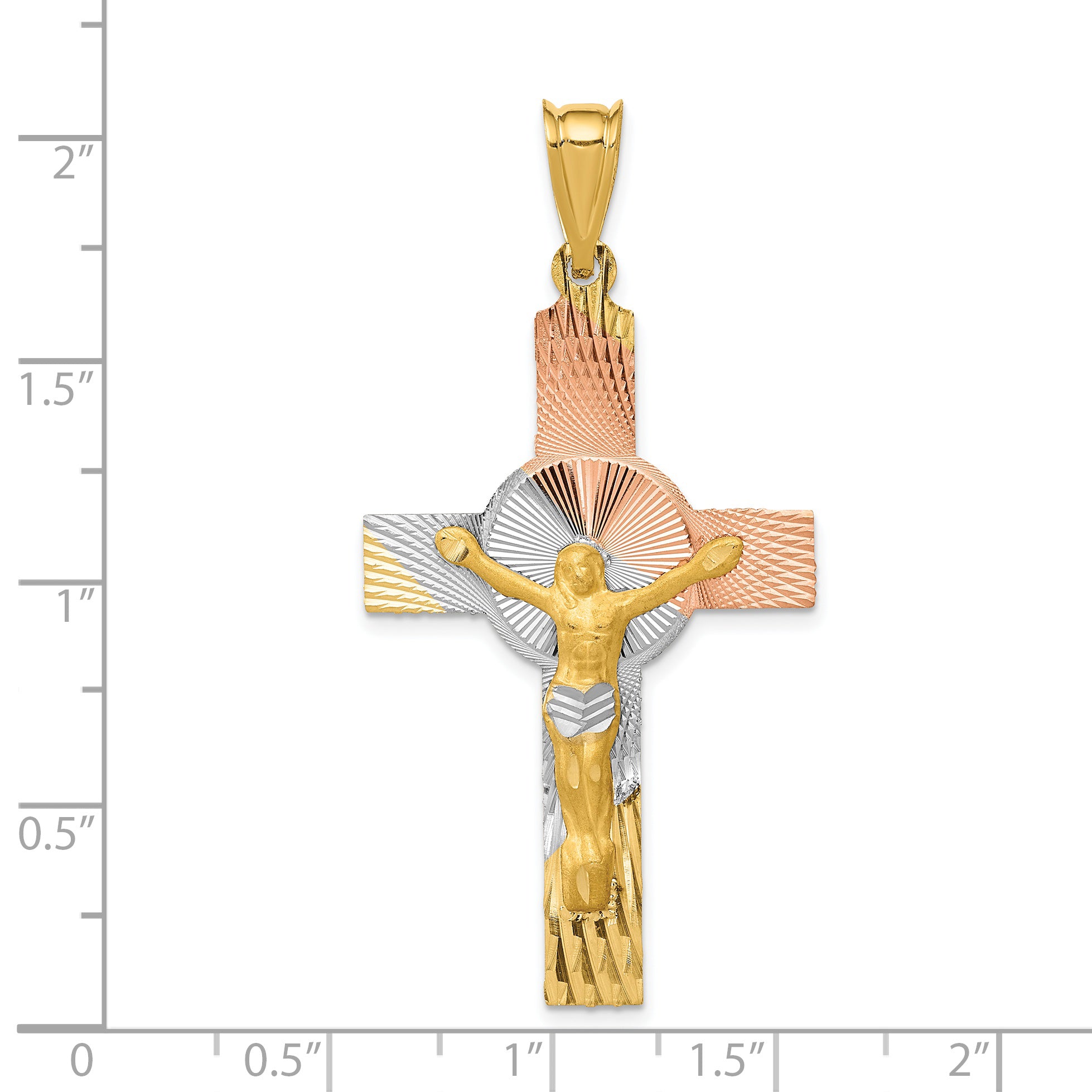 14K with Rose and White Rhodium Iona Crucifix Cross Pendant K5546