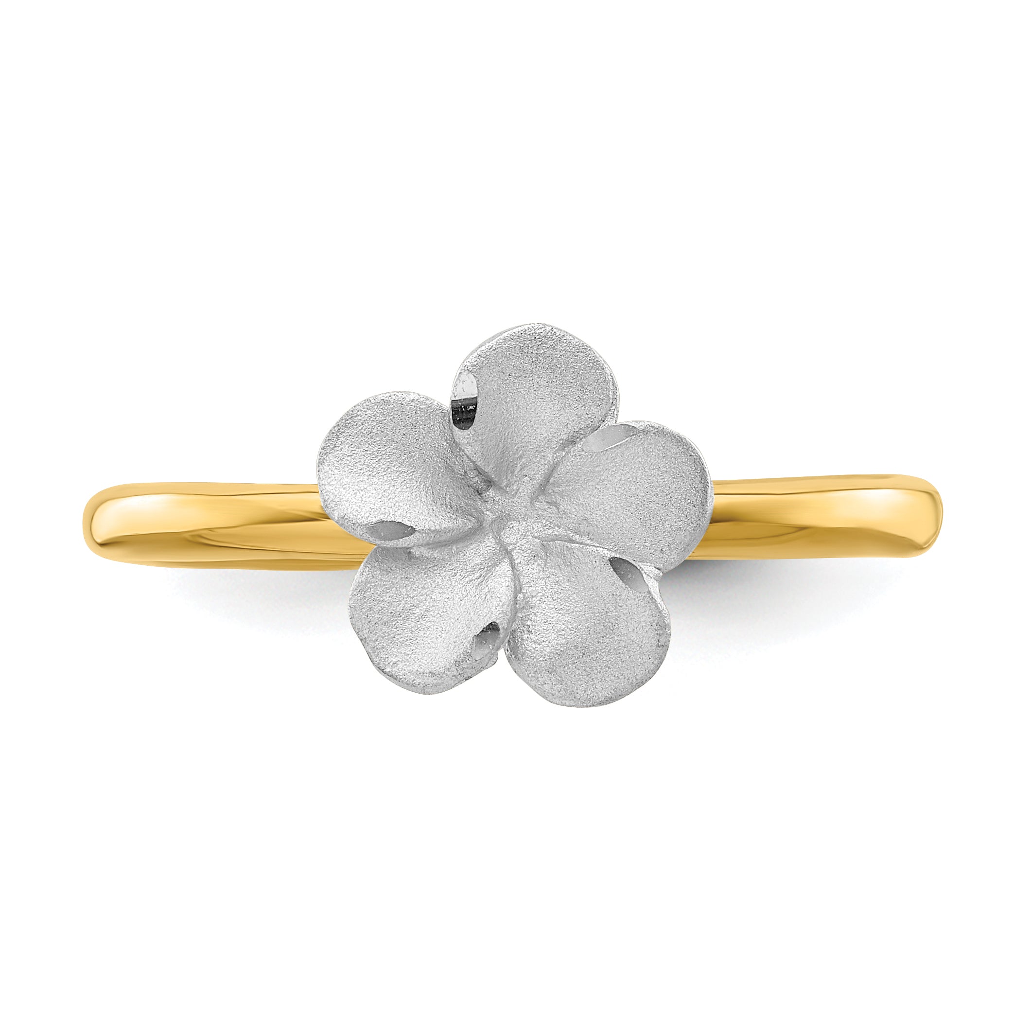 14K Two-tone Brushed and Polished Plumeria Ring D4740