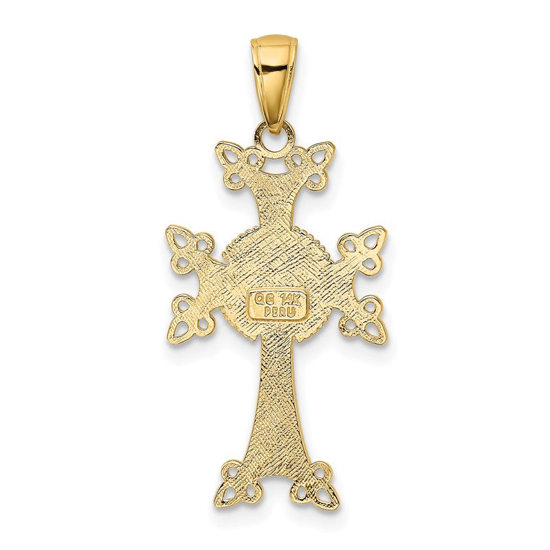 14K Polished and Textured Armenian Cross Pendant K5513