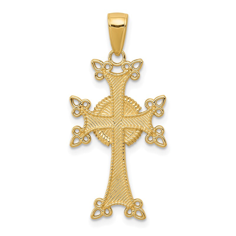 14K Polished and Textured Armenian Cross Pendant K5513