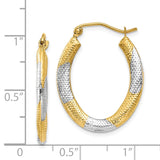 14K & Rhodium Textured Hollow Oval Hoop Earrings TL764