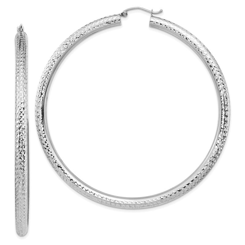 14k White Gold 4x70mm Diamond-cut Lightweight Round Tube Hoop Earrings TC1020W