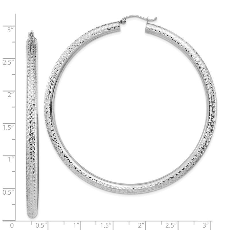14k White Gold 4x70mm Diamond-cut Lightweight Round Tube Hoop Earrings TC1020W