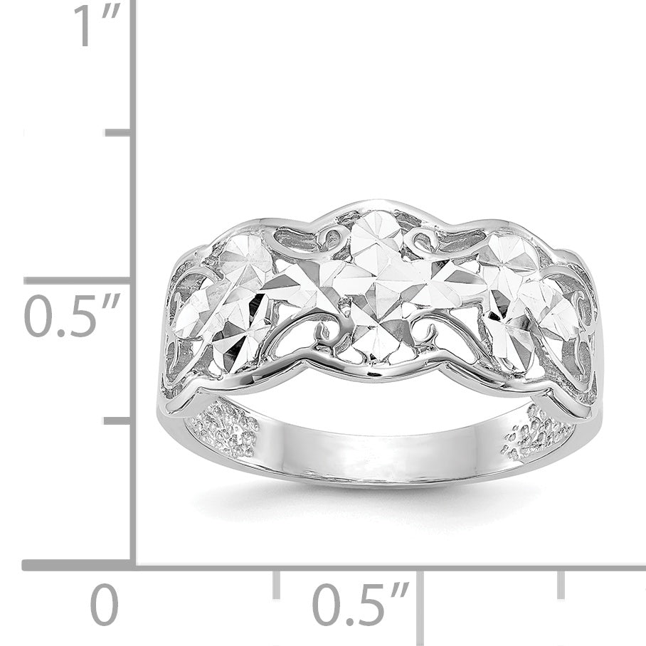 14k White Gold Diamond-cut Wave Ring K2048