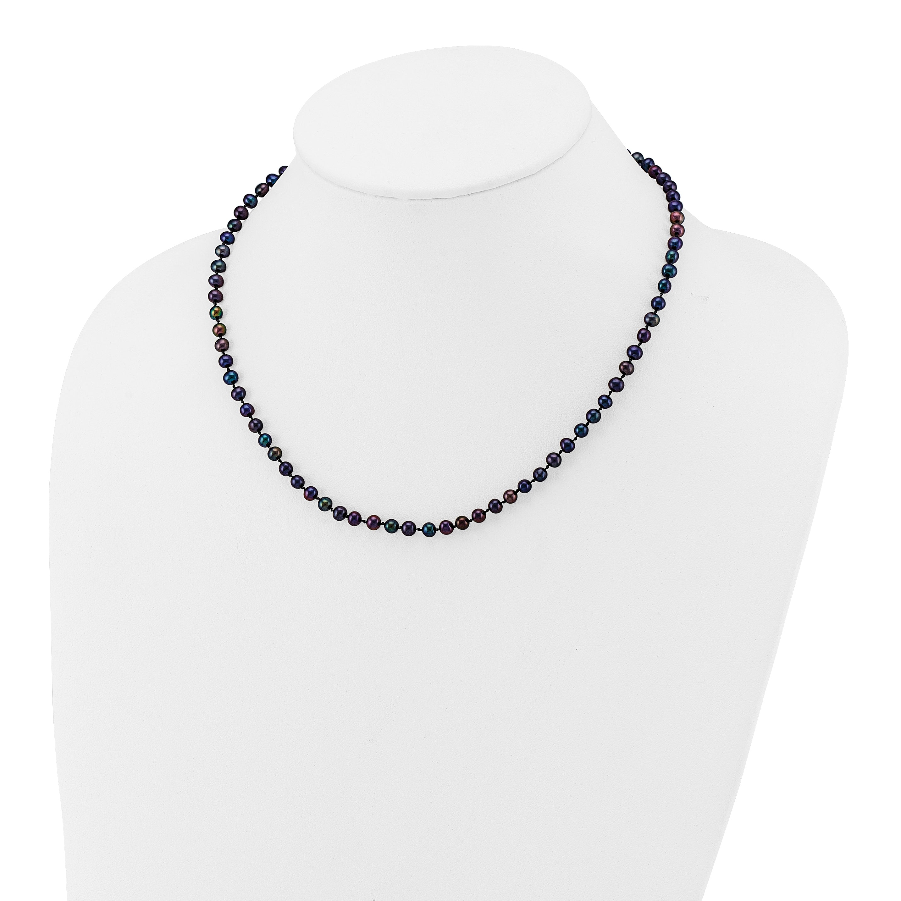 14k 4-5mm Black Near-Round Freshwater Cultured Pearl 16 inch Necklace BPN040