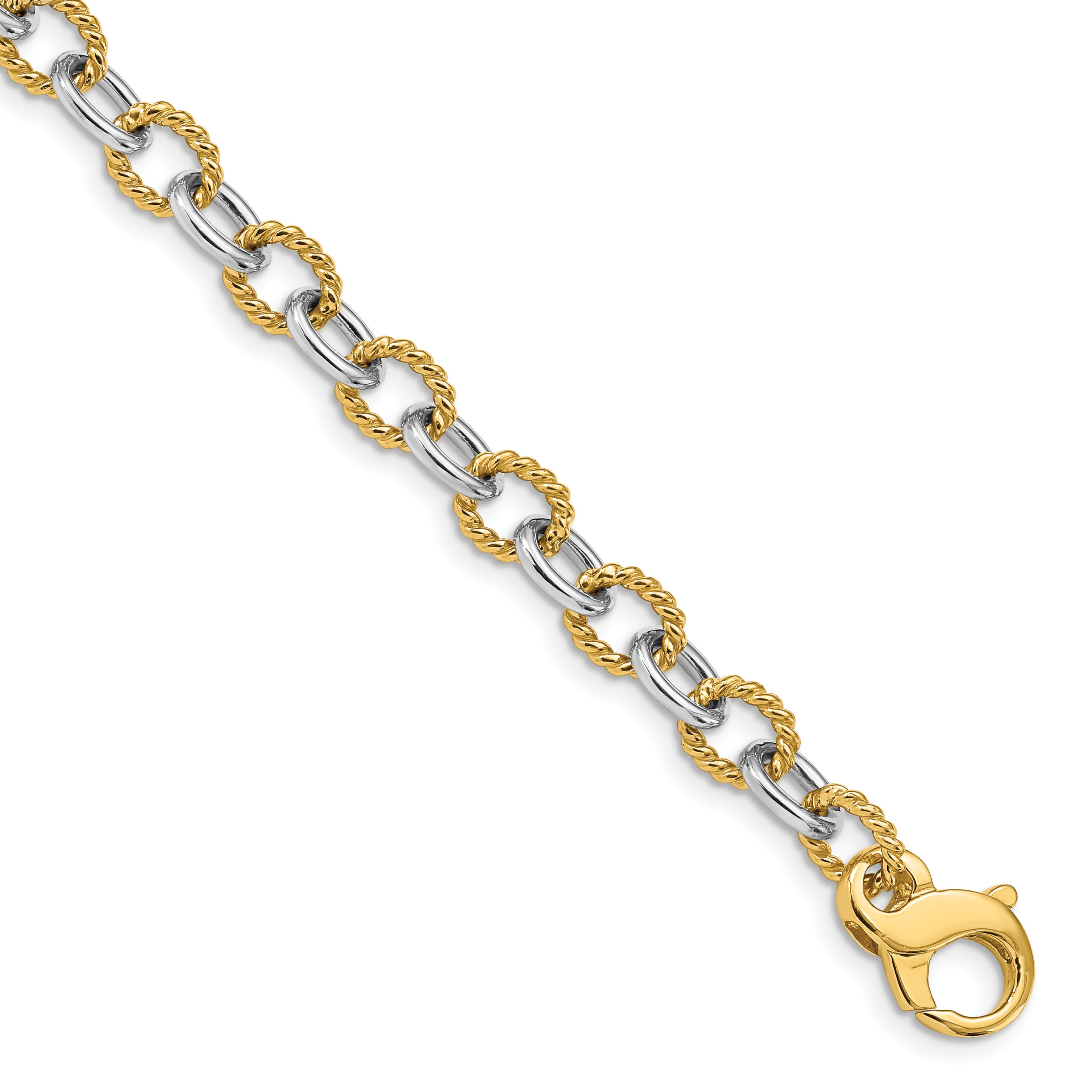 14K Two-tone 18 inch 6.5mm Hand Polished  and Textured Fancy Link with Fancy Lobster Clasp Chain LK699